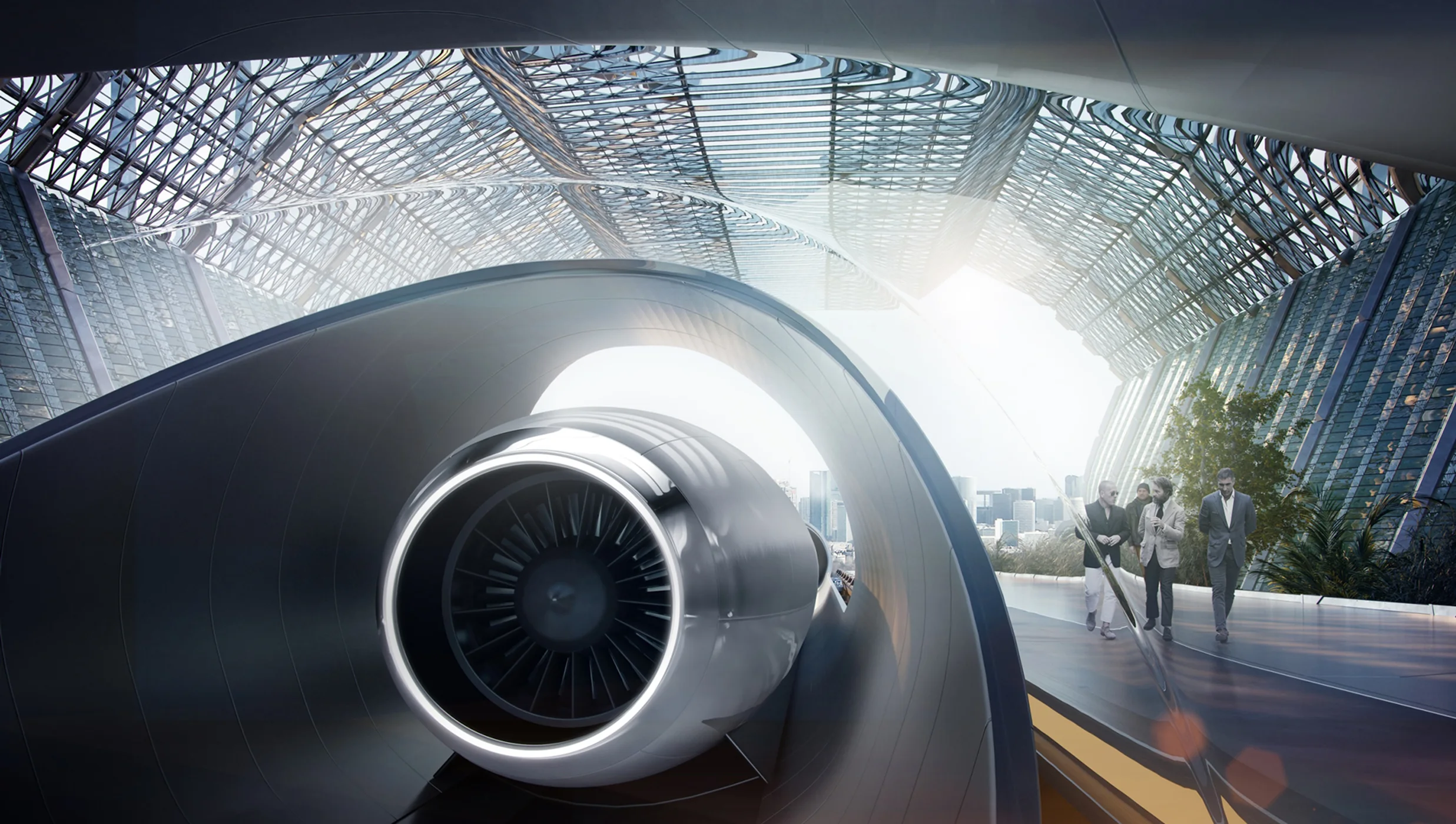 Lobby concept with a jet engine