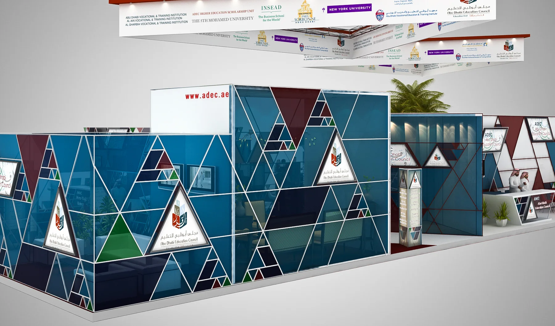 ADEC stand in blue triangles