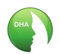 A route not taken: a green circle holding a face in profile, with the letters DHA.