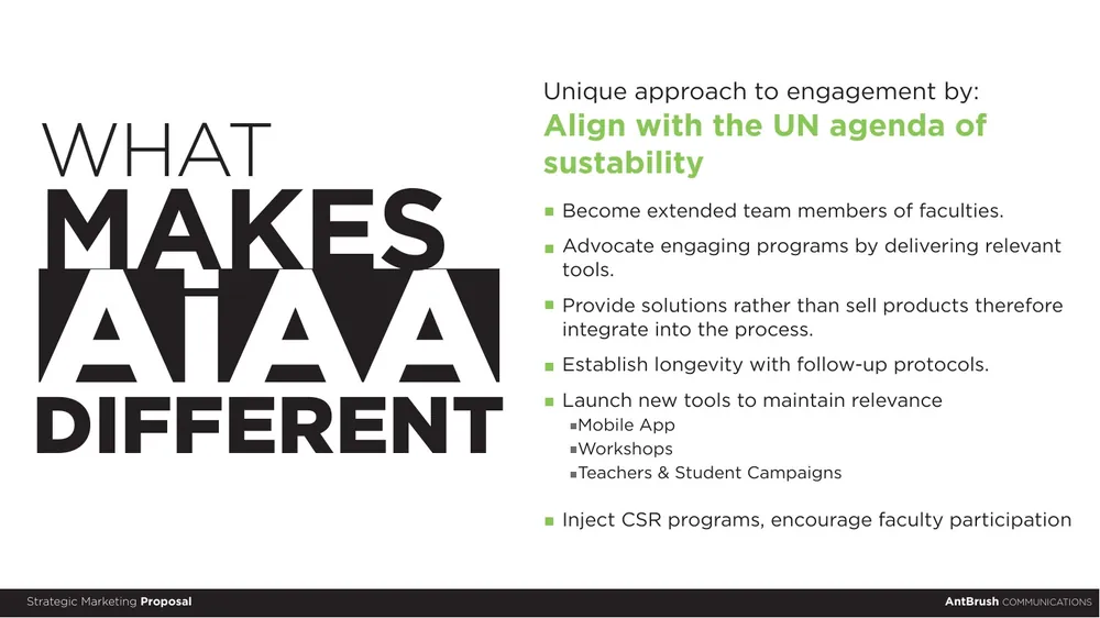 What makes AiAA different: solutions rather than products, workshops, teacher and student campaigns