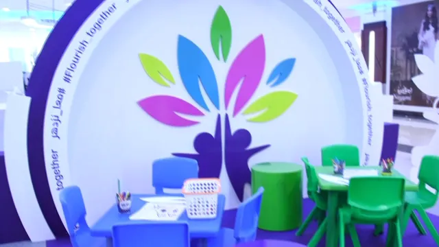 The stand at RAK Mall, with the children’s tables before the mark