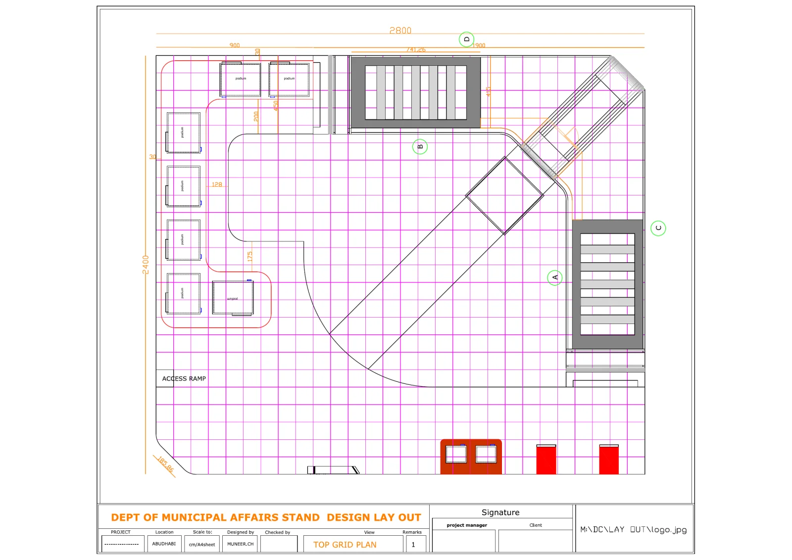 The stand builder’s plan of the stand on a one-metre grid, 11 April 2017